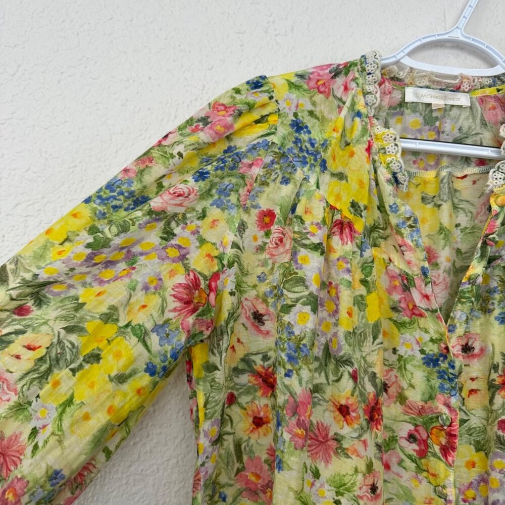LoveShackFancy Lumiere Top Cotton Silk Bright Yellow Floral Size XS Coquette - Picture 5 of 12